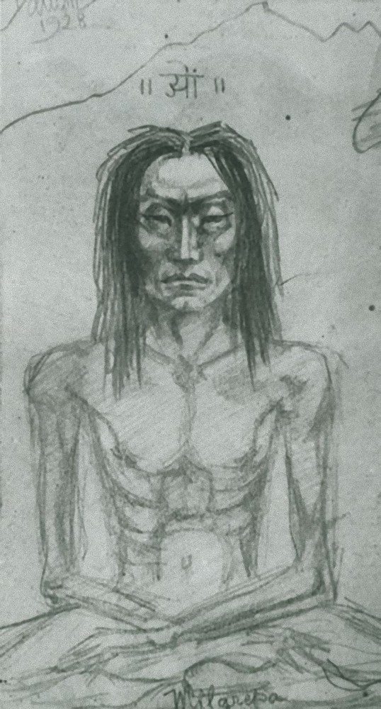 Sketch titled "Milarepa" (the Buddhist sage of Tibet)